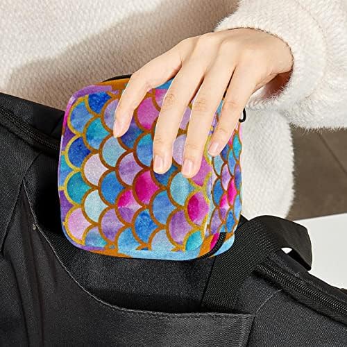 Bolsa de período de escalas de peixe de sereia colorida, bolsa de armazenamento portátil de tampão para guardana