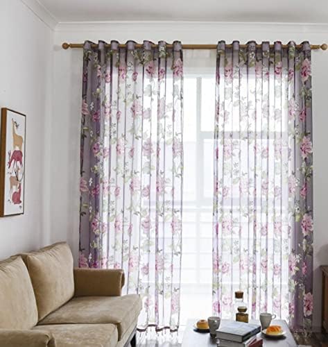 Daesar Sheer Voile Curtains 2 painéis, cortinas de ilhós quartos poliéster de bordado rosa roxo Borno