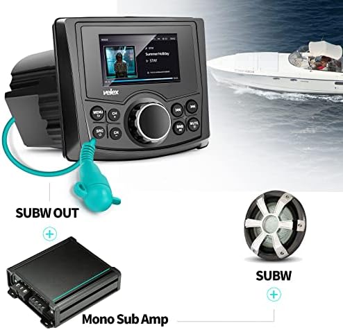 Velex marinho estéreo - mídia marinha premium com remoto sem fio - estéreo marinho 4 x 45W para barco, carrinho de golfe, UTV, spa - unidade de cabeça marinha avançada Bluetooth - Faixa de 25 pés