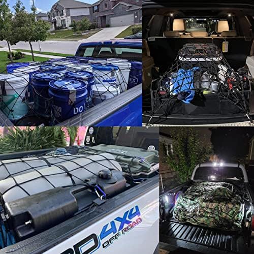AMISS 4 'x 6' rede de carga de caminhão, rede de carga de rack de telhado para picapes SUV SUV Small Trailer, rede de carga de carga de caminhão pesado com 12 clipes pretos e bolsa de armazenamento, acessórios externos de carro