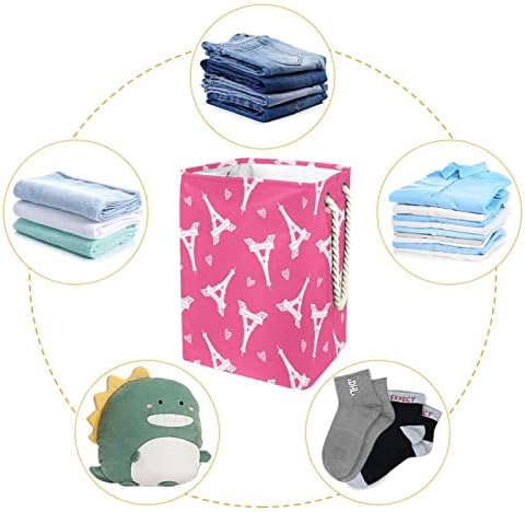 LAPUNDERY TORNE Rosa Eiffel Tower Love Pattern Padrões dobráveis ​​Cestas de lavanderia de lavar roupa de lavar roupas de roupas para o dormitório do banheiro dormitório