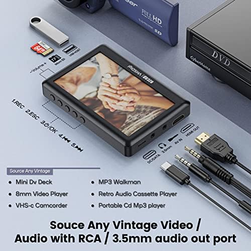 Converta VHS para MP4 Digital - Caste de Vinil CD Player para MP3 Converter - Adaptador de caixa de captura de áudio de vídeo vintage