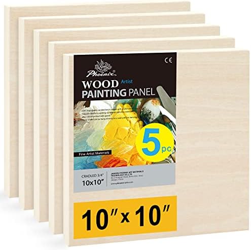 Phoenix 10 X10 Placas de painel de madeira inacabada de bétula para pintura - 5 pacote Profissional 3/4 Painéis embalados de madeira