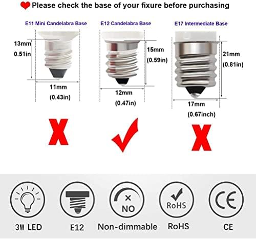 Fabricante de luz E12 LED C7 S6 Lâmpada noturna, lâmpada equivalente a 30 watts, base de vela E12 Base, contagem 5 não minúscula