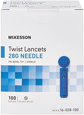 Lancets Twist McKesson, estéril, agulha de calibre 28, 1,8 mm, 100 contagem, 1 pacote
