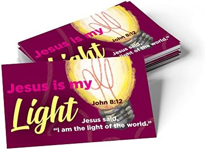 Jesus é minha luz, João 8:12, Pacote em massa de 25 cartões de afirmação das Escrituras para crianças, transmita -o em cartões de verso da Bíblia cristã para a Escola Dominical, Igreja Childrens e Ministério do Grupo de Juventude