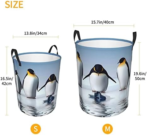 Impressão de pinguins cesta de lavanderia grande com alça de alça de lavanderia de água dobrável para o quarto, banheiro pequeno