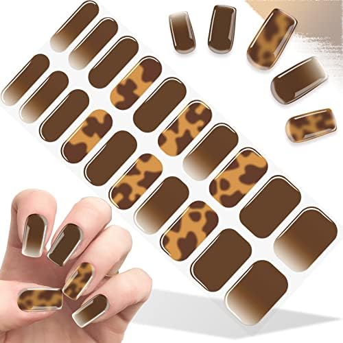 Tiras de unhas em gel, adesivos de unhas de unhas de unhas cheias de unhas longas durando semi -curado gelshishishishnear design para mulheres, 20 pcs tiras à prova d'água extra longas