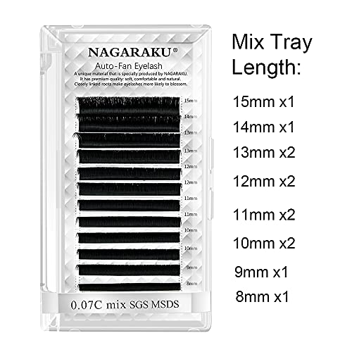 Nagaraku Easy Fan Eyelash Extensions Lash Volume 0,07 D Curl 8mm Rapid Blooming Faux Mink Cluster para iniciantes de suprimentos de cílios profissionais suaves