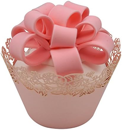 Pacote de embalagens de cupcakes de 50 copos de papel de bolos artísticos de bolo artístico rosa de vidra