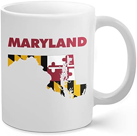 Palm City Products Maryland State Shape - Caneca de café cerâmica de 11 oz com bandeira do estado de Maryland | Grande presente para