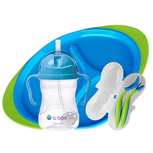B. Caixa 4 em 1 conjunto de alimentação de bebês | Inclui copo com canudinho, conjunto de talheres e placa dividida | BPA grátis, lava -louças segura | Para crianças e bebês 6 meses