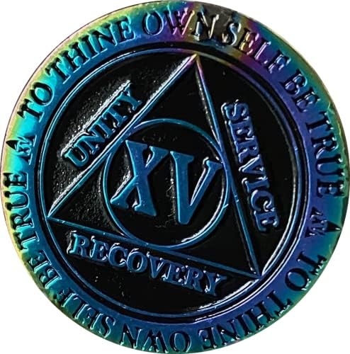 15 anos AA Medallion Reflex Rainbow Black Sobriety Chip