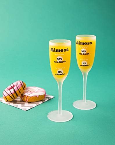 Bigmouth Inc. Mimosa Recipe Glass Conjunto - Conjunto de 2 - Cada vidro diz “92% dia de bêbado” e “8% de vitamina C” - faz
