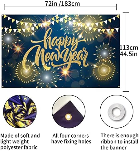 Meltelof Gold Glittering Feliz Ano Novo Firework Firework Banner 2023 para o Ano Novo da Véspera de Véspera 2023 Feliz Ano Novo Centro 6x4ft