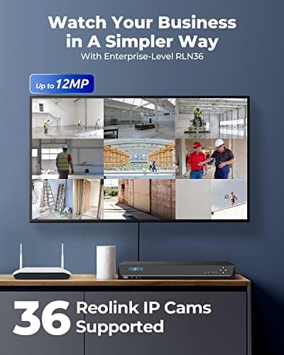 Reolink Security Camera System com detecção humana/veículo, 1x Reolink 36Ch Recorder de vídeo em rede, 3 baías de HDD, sem