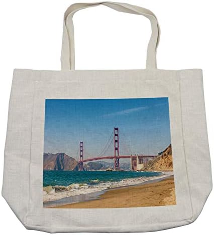 Bolsa de compras de Ambesonne Landscape, vista panorâmica da paisagem marinha da costa da costa de São Francisco, bolsa reutilizável