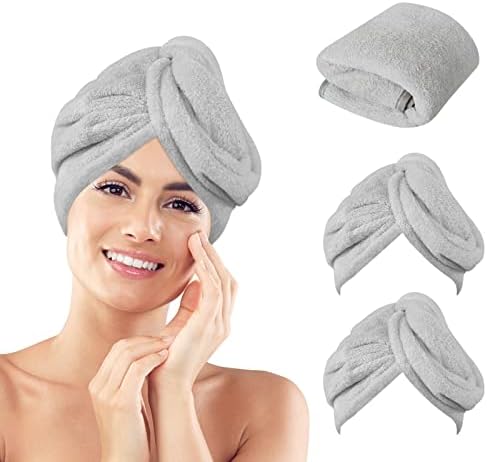 Toalha de cabelo de microfibra de Graunton para mulheres cabelos molhados, 2packs de 10 ”x26” de secagem rápida tampas