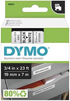 Dymo Authentic Standard D1 Fita de rotulagem para fabricantes de etiquetas de gravadores, impressão preta em fita branca, 3/4 '' w x 23 'l, 1 cartucho