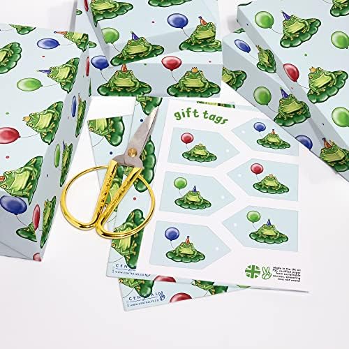 Central 23 Feliz Aniversário Papel de embrulho - Sapo de aniversário - 6 lençóis Green Gift Wrap - Para homens e mulheres meninos meninas - papel de embrulho fofo - vem com adesivos divertidos