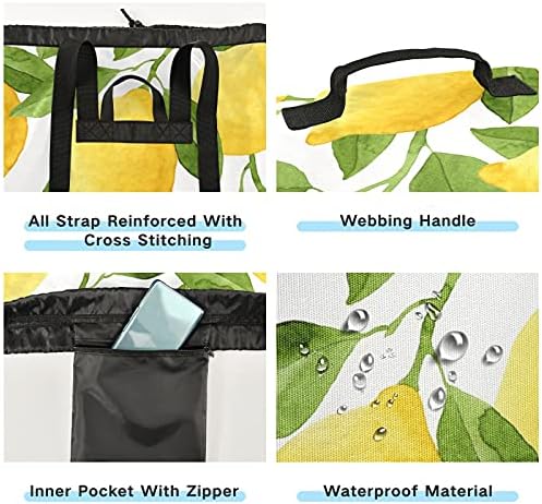 Limões de folhas verdes Bolsa de roupa mochila para lavanderia pesada com alças de ombro e alças Bolsa de roupa de viagem com