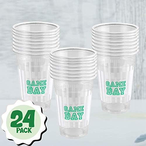 Kicko Game Day Print Cups de plástico - 24 pacote - 12 oz. - Bebadores de bebida descartáveis ​​para água, suco, café, chá, férias,