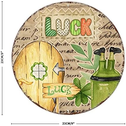 Dia de São Patrício Lucky Gnome Round Metal Tin Sign Irish Lucky Clovers Sign Tin Sign 9in Happy St Patrick Patrick