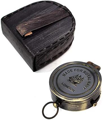 Brass marinhas náuticas feitas para a marinha real da marinha com uma caixa de couro cinza Presente antigo