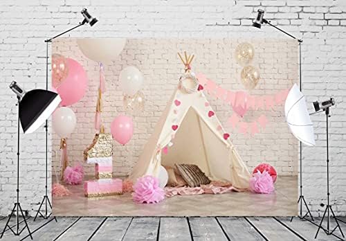 Corfoto Fabric 9x6ft 1º aniversário de fotografia decoração de fundo de fotografia para grande letra um piso de balão rosa Presente garoto garoto garotinha menina de um ano de festa de festa