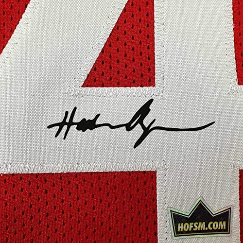 Fac -símile emoldurado autografado Hakeem Olajuwon 33x42 Houston Red Reimpressão Laser Jersey de basquete automático