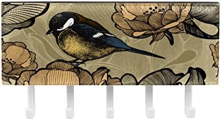 Floral Titmouse Bird Chave vintage e porta -correio para paredes - cabide com organizador de correio e 5 ganchos, rack adesivo