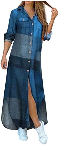 Moda feminina casual solto e sexy manga longa com manga de bolso de camisa estampada vestido de impressão