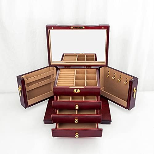 XJJZS Caixa de jóias de madeira de madeira de estilo europeu de alta capacidade multifuncional Caixa de jóias de