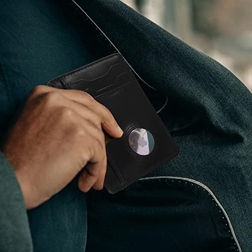 A carteira minimalista da Airtag, fabricada em couro premium de grãos superiores, com vários slots de cartas e proteção