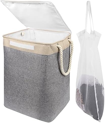 Zzolee - cesta de lavanderia com tampa, cesto de lavanderia dobrável para casal, com uma bolsa de malha removível,