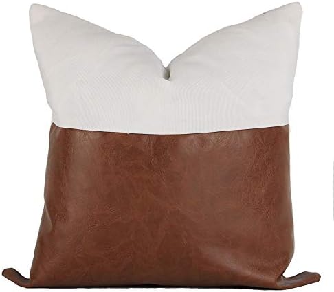 Campeados de travesseiro decorativo de Cygnus 18x18 polegadas de costura de couro falso e padrão de listra preta Capas de casa de fazenda moderna Conjunto de 4