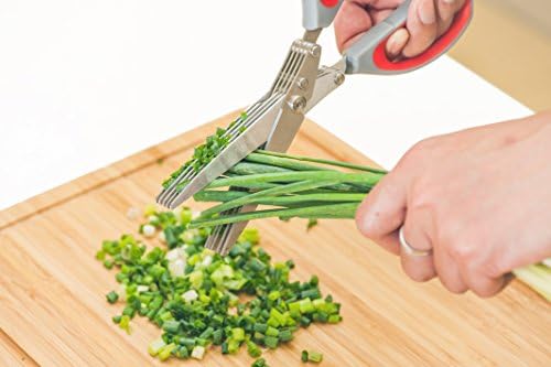 Tesoura de erva, design exclusivo com 5 aço inoxidável, lâminas fáceis de limpar, melhor utensílio de gadget de cozinha