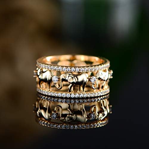 Barzel 18k Gold e 2 tons elefante anel de zircônia cúbica eternidade