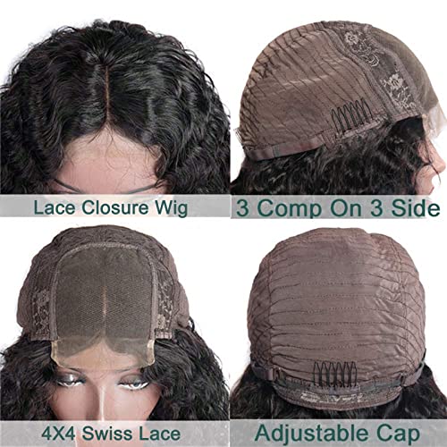 4x4 Water Wave Lace Fechamento Wigs Human Hair 22 polegadas
