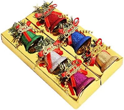 Almencla 6 peças decoração de sinos de natal com pingente colorido de arco colorido xmas pendurado ornamento para decoração de