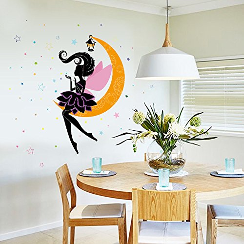 Wallpark Magical Fairy Girl Moon Stars Removable Wall Sticker Decal