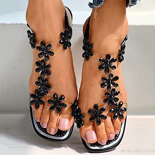 Sandálias de strass da moda para mulheres t-tira t boêmia sandália de salto baixo Slip em slides sandálias de sandálias de praia chinelo