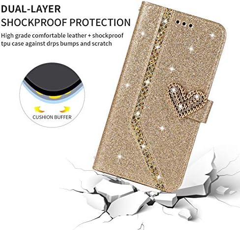 Caixa de carteira Sllmyyx compatível com Samsung A54 5G, Bling Glitter Diamond Love Buckle PU Couro de couro para Galaxy