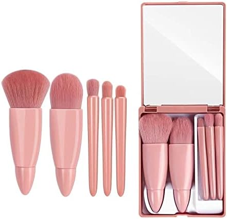 Qwzyp 5pcs mini escovas cosméticas conjuntos de espelho em caixa translúcida maquiagem de escova de pó de face de pó fácil de transportar ferramentas de maquiagem