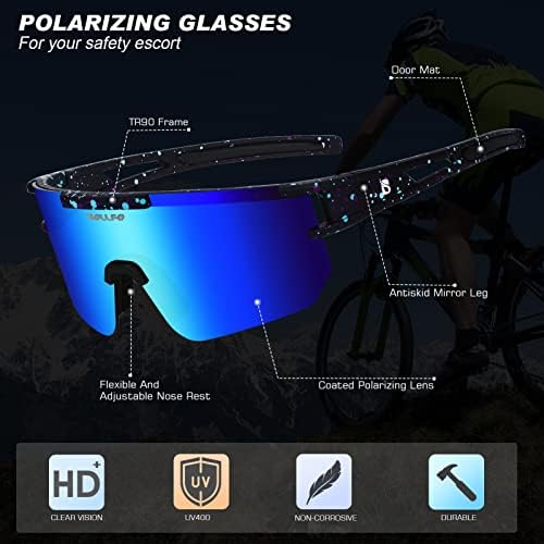 Óculos de sol esportivos polarizados de bollfo, proteção UV400 Proteção ao ar livre para homens Mulheres Juventude