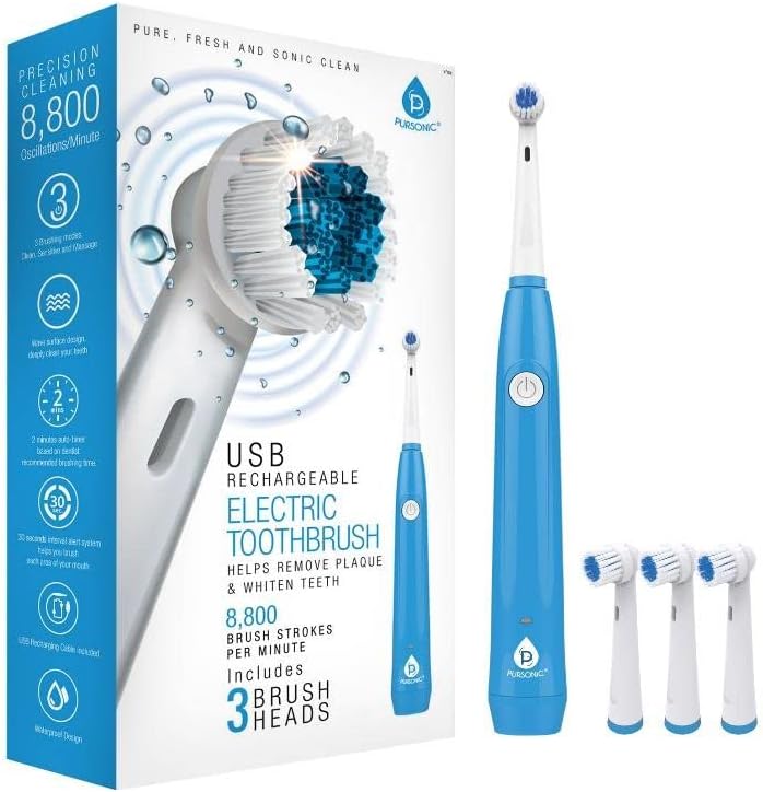 Escova de dentes rotativa persenia, escova de dentes elétrica recarregável USB, 3 cabeças de escova - escova de dentes
