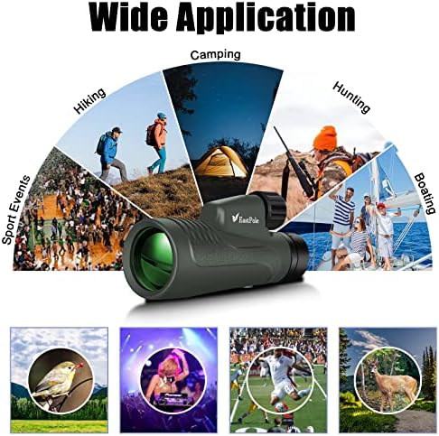 Telescópio monocular Eastpole com adaptador de smartphone, 12x50 HD Monoculares para adultos crianças para assistir a pássaros Camping Camping Hucking Concert