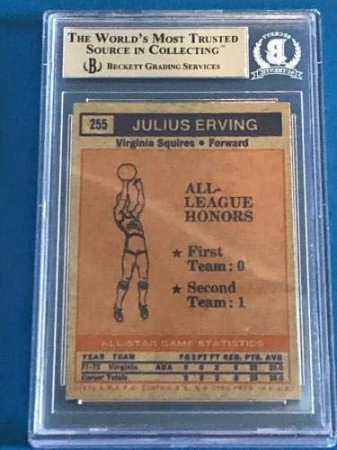 Julius Dr. J Erving assinou 1972-73 Topps Rookie Card 255 como Beckett Bas All-Star-Basketball Slabbed Cartion Rookie