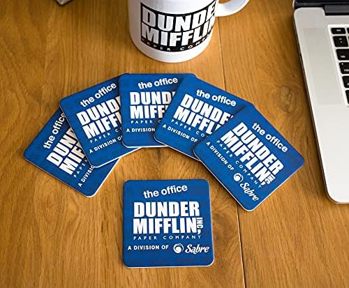O escritório Dunder Mifflin Paper Coasters para bebidas absorventes, conjunto de 6 | Proteção de mesa para cozinha em casa, mesa de jantar | Decoração de mesa de café, acessórios de barra