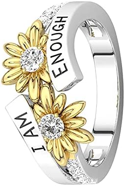 Anéis delicados definem ring de zircônia cúbica bicolor com anel de diamante Am Good Daisy English I e-Nough para você